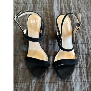BP Lula‎ Black Leather Block Heel Sandals Ankle Strap Womens 7M BPLULA-LEA